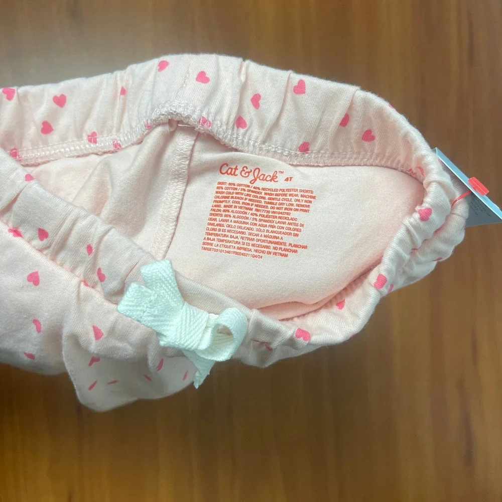 Cat & Jack Girls Pink Heart Skort 4T NWT Flexible Drawstring Skirt Shorts